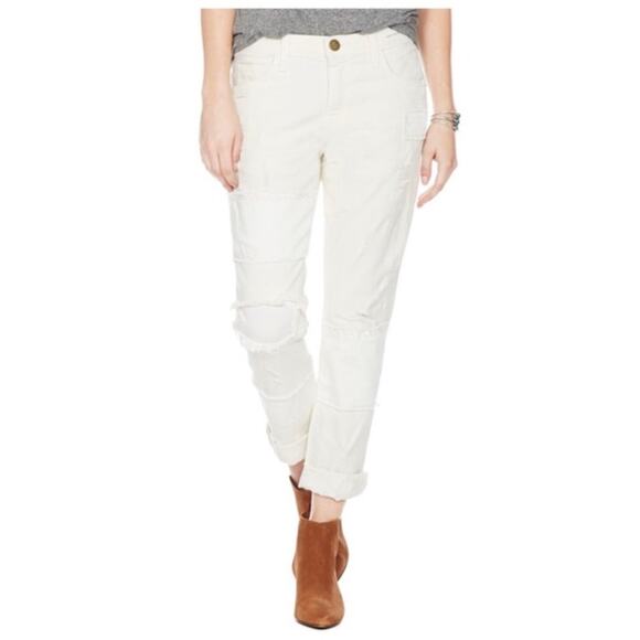 Current/Elliott The Fling White Moto Distressed Slim Boyfriend Patch Jeans 28 - Picture 1 of 10